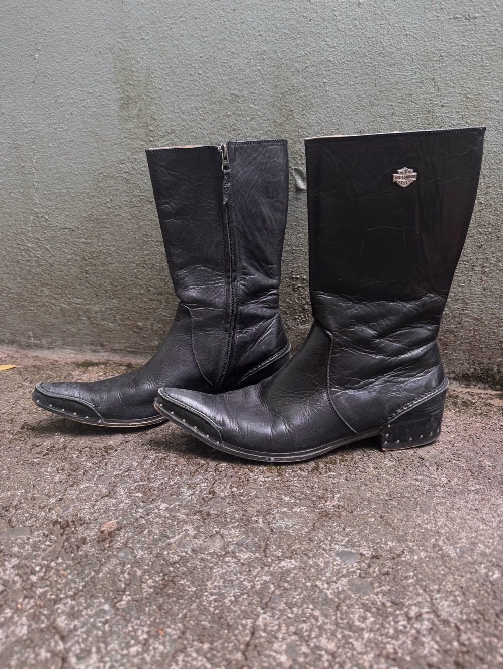 Harley-Davidson Black Leather Studded Boots